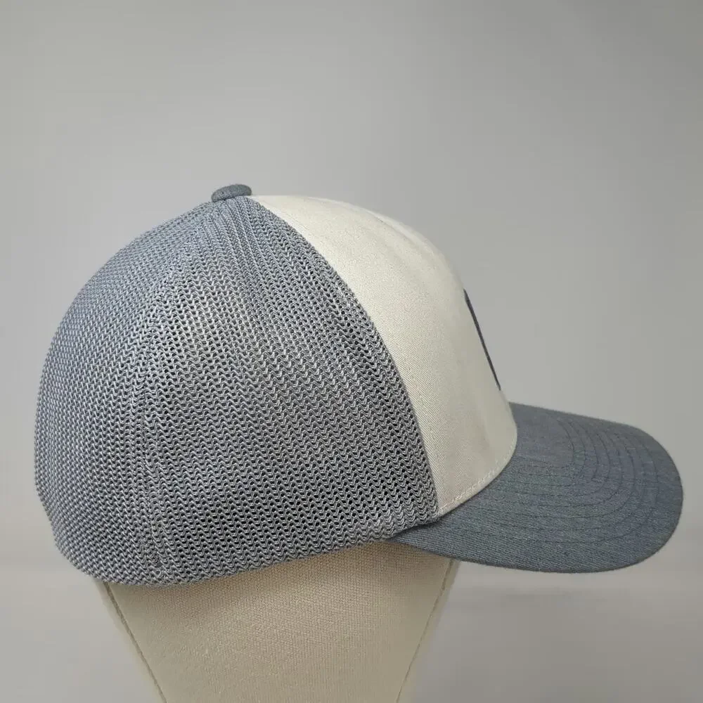 TravisMathew Baseball Cap Gray White XL Mesh Back Flexfit Hat Square Logo Patch